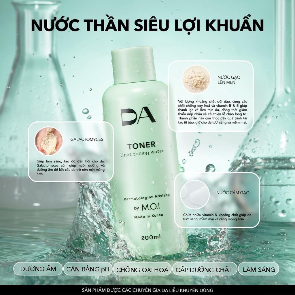 COMBO NƯỚC THẦN  200ML+ 1 SỮA RỬA MẶT 200ML DA BY M.O.I . BÁC SĨ DA LIỄU KHUYÊN DÙNG CHO DA NHẠY CẢM NHẤT LÀNH TÍNH