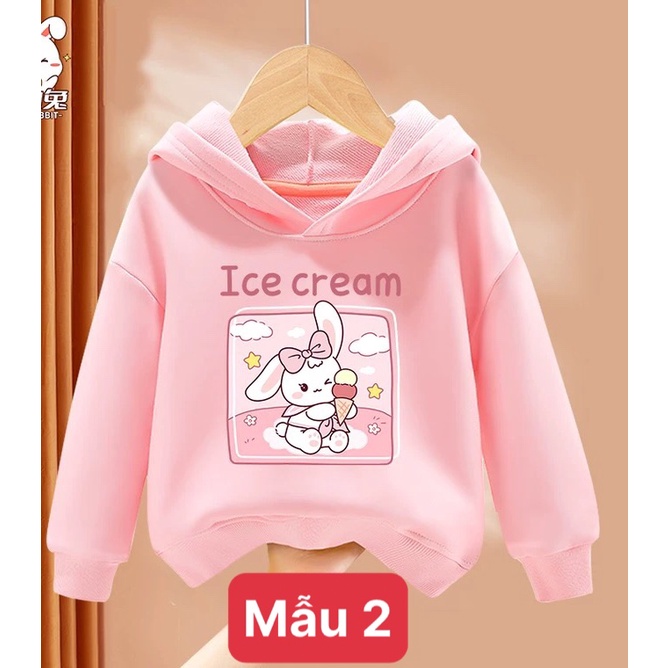 Các mẫu Áo hodi cho bé in hình thỏ dễ thương từ 9 đên 33kg dáng rộng chất nỉ bông siêu cute