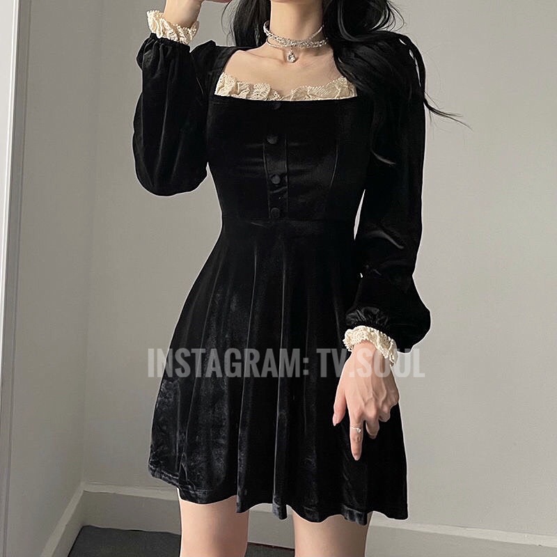 SALE Đầm nhung viền bèo