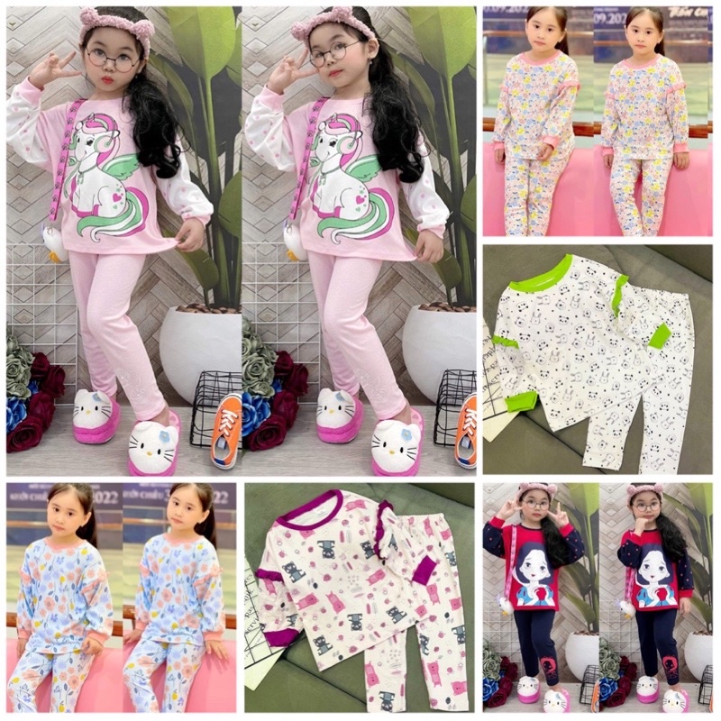 (12-25kg) Bộ tay dài quần dài tay bé gái, thun borip loại 1, mẫu áo cánh dơi rộng thoải mái 221