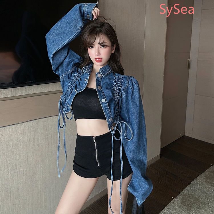 Áo Khoác Denim Phối Dây Rút Thời Trang Mùa Thu Dành Cho Nữ
