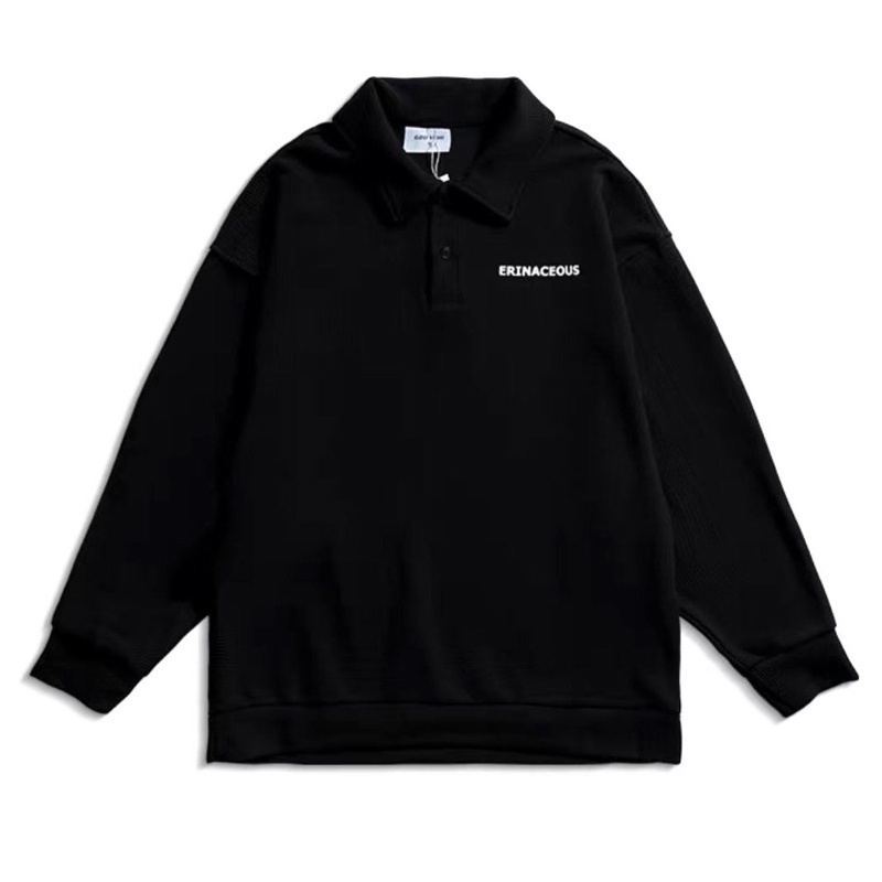 COD OOTD Áo thun polo Hatton Gutto dài tay dáng rộng phong cách Hàn Quốc đơn giản cho nam