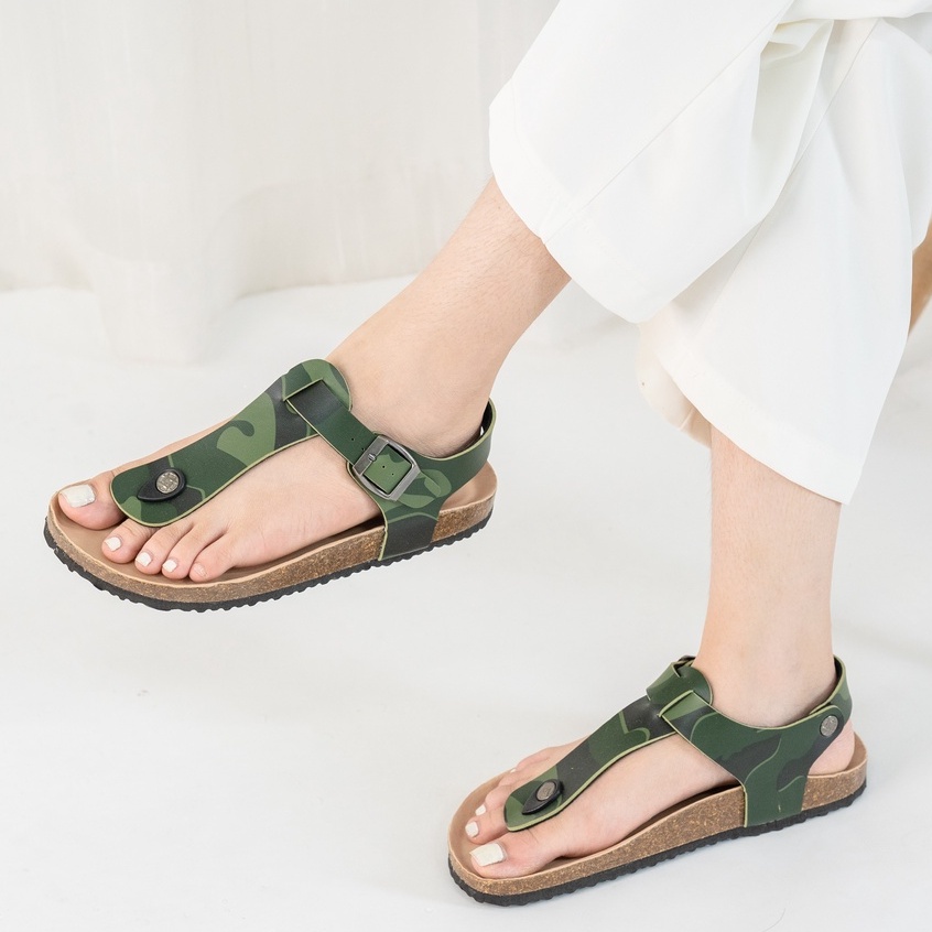 [Bản giới hạn] R10 -  Sandal Birken Đế Trấu BIOLINE Camo Rằn Ri Thiết Kế Unisex Nam nữ Quai tách ngón Da PU cao cấp