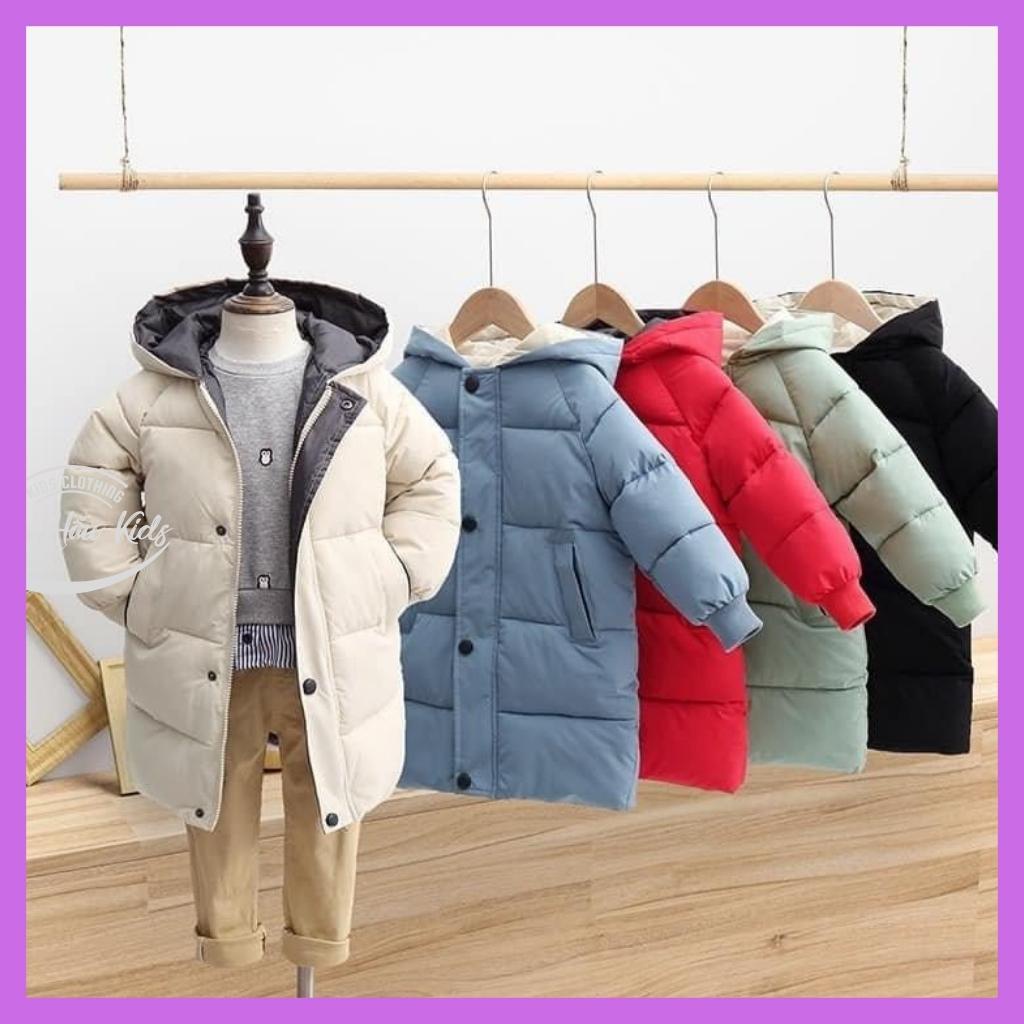 Aó phao dáng dài cho bé, áo khoác mùa đông dáng dài phong cách hàn quốc có mũ cho bé size 110 - 150, 12 - 35kg