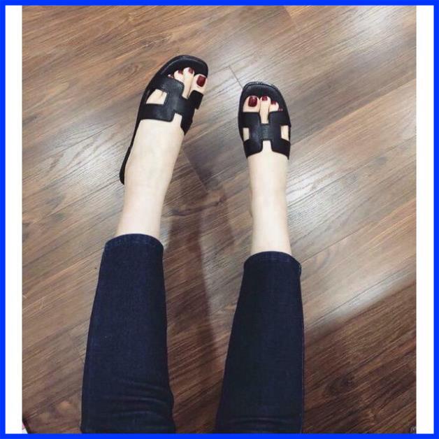 Dép Lê da chữ H trơn, thời trang đế thấp may viền lót chắc chắn