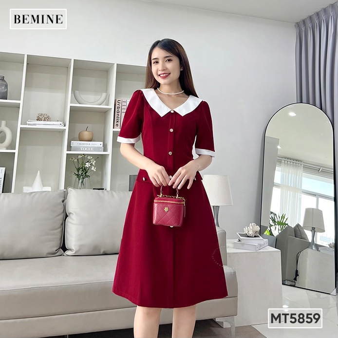 Đầm phối cổ chữ V túi giả BEMINE MT5859