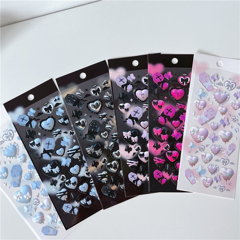 Sticker trang trí hologram hàn quốc kim tuyến tim 3 chiều xinh xắn