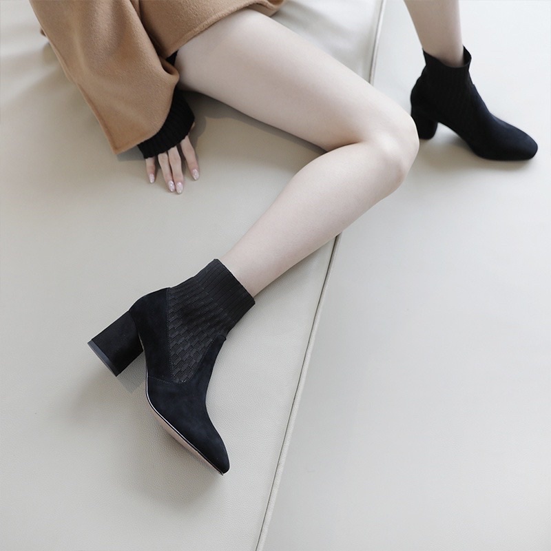 bốt nữ mix len da lộn
