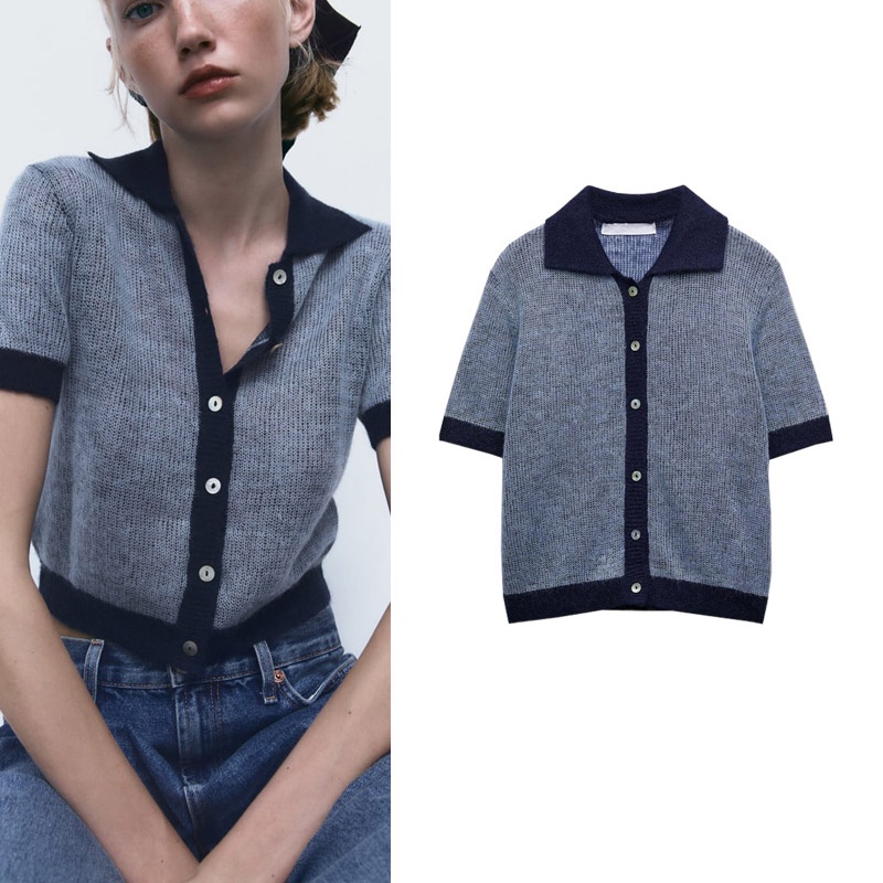 Made in Morocco - Áo Zara montegui Tay Ngắn Dáng Rộng retro Pháp AT7CCG45N10