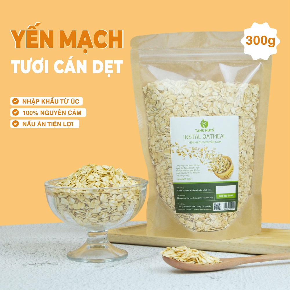 Yến mạch cán dẹt TANU NUTS dùng làm bánh, nấu ăn tiện lợi.