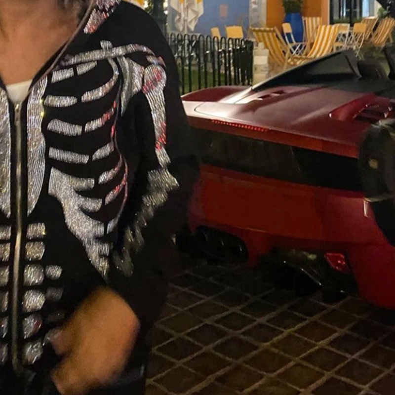 Comereally Áo Khoác hoodie Có Khóa Kéo In Hình Bộ Xương halloween Thời Trang Thu Đông Cho Nữ