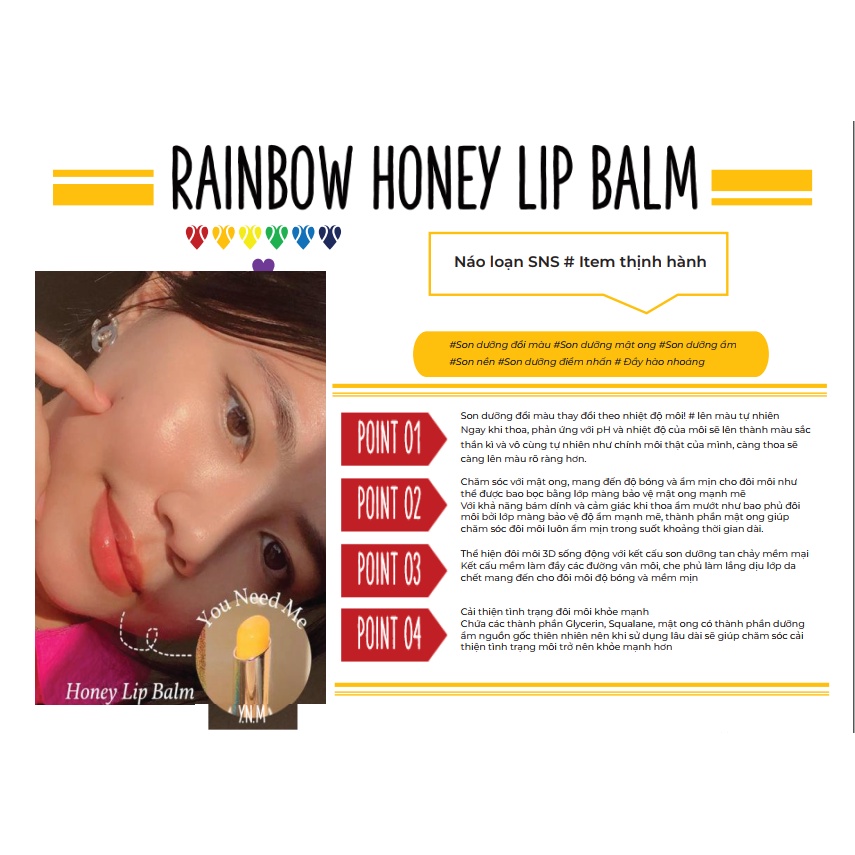 Son Dưỡng Mềm Môi, Hết Thâm, Đổi Màu YNM Rainbow Honey Lip 3g