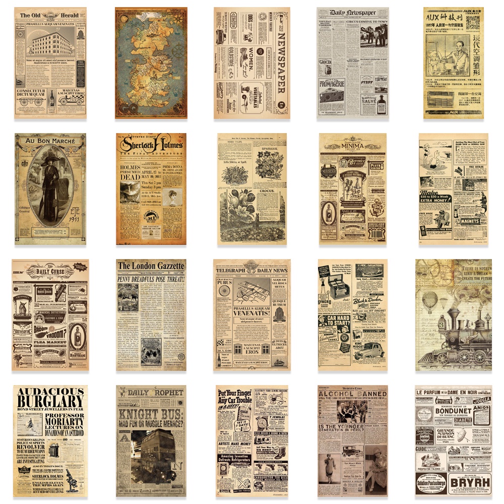 Bộ 35 Miếng Dán Trang Trí Nhật Ký Hình Tờ Báo Kiểu Vintage Sáng Tạo DIY