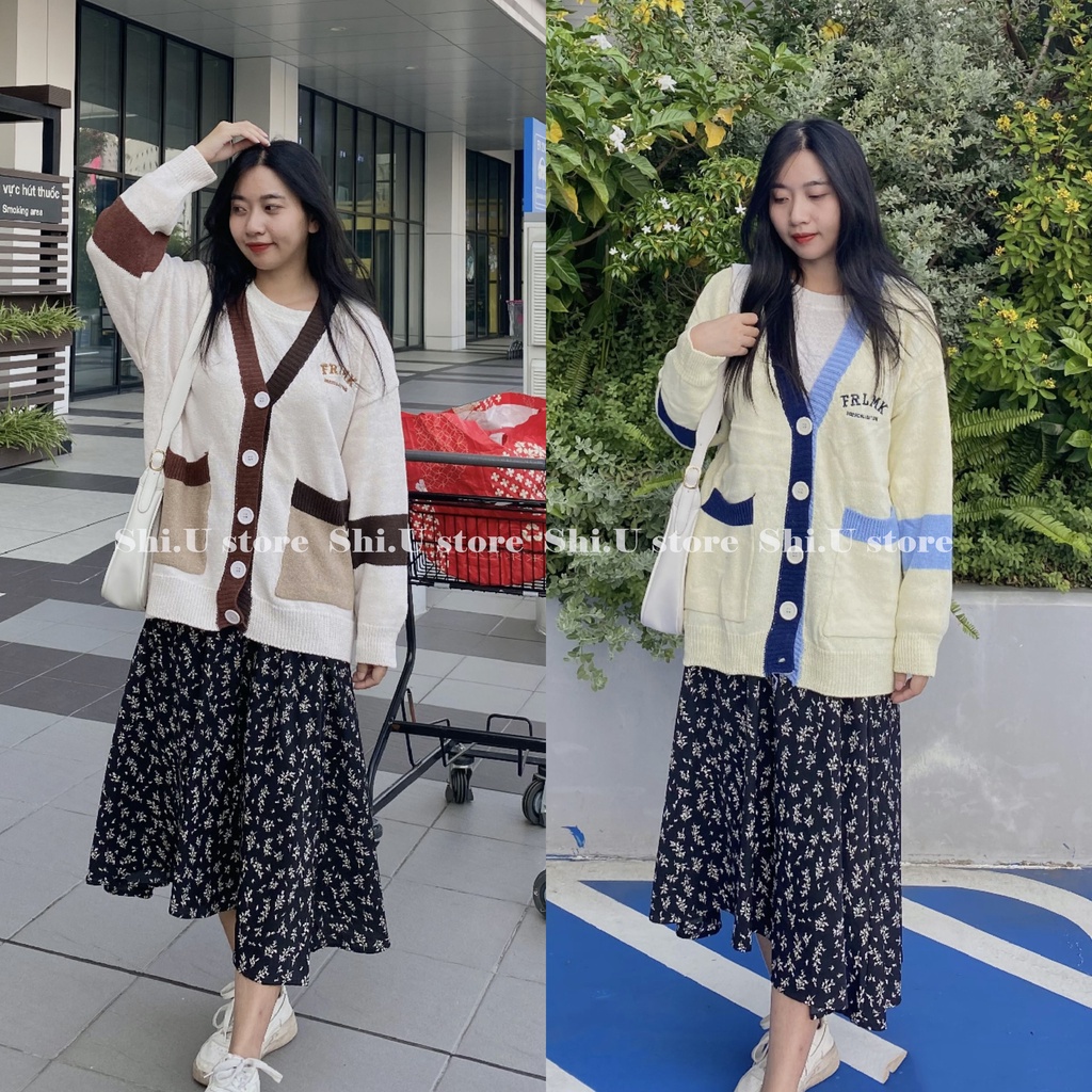Áo Cardigan khoác len phối viền màu thêu chữ hàng QC dày dặn ulzzang