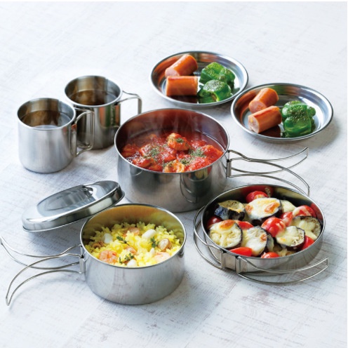 Bộ nồi chảo cốc hiệu CAMEL 8 món, dã ngoại du lịch cắm trại gọn nhẹ, xuất nhật [DCP2]