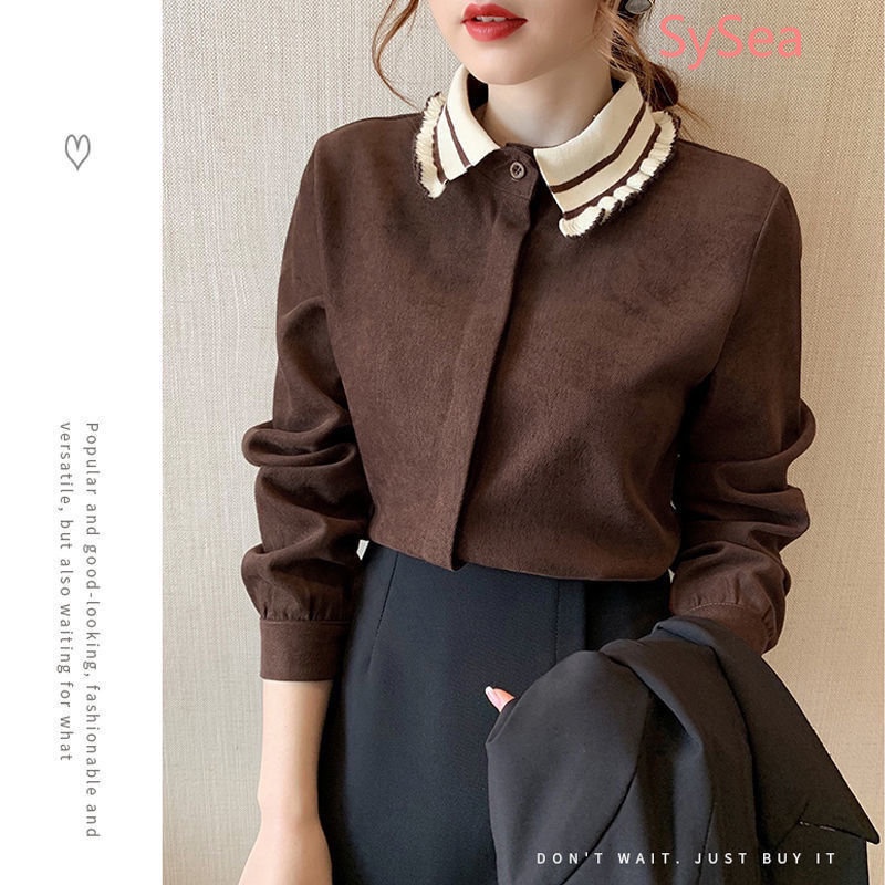 Áo Kiểu Vải Nhung Kẻ Cổ Điển Mùa Thu Kích Thước Lớn Cho Nữ