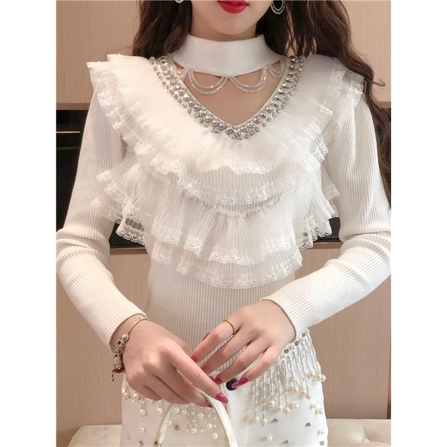 Đầm Ren Rỗng Viền Tua Rua Đính Đá Phong Cách Công Nghiệp Thu Đông Mới Cho Nữ @ -