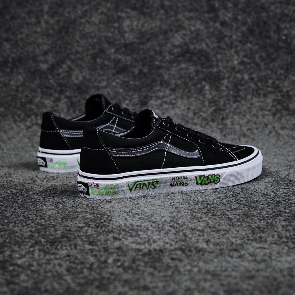 Giày Thể Thao Vans Sk8-Low Màu Xanh Lá Đậm In Họa Tiết Hoạt Hình graffiti Thời Trang Cho Nam Và Nữ-1858