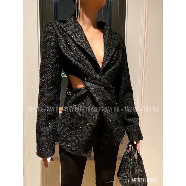 Áo vest / blazer xoắn vạt trước tay dài Ricci- Tây Gu
