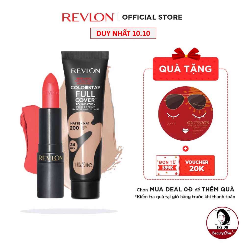 Combo Son Lì Siêu Mịn Revlon SuperLustrous™Lipstick & Kem Nền Che Phủ Toàn Diện Lâu Phai Colorstay Full Cover Foundation