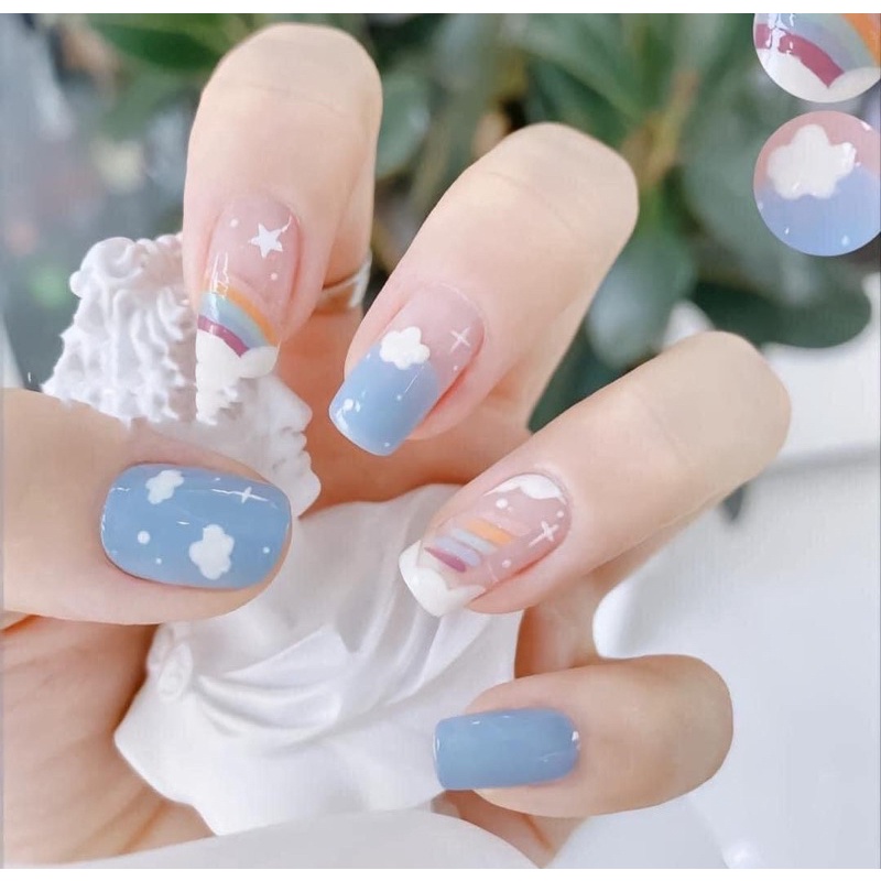 Nailbox ,10 móng úp thiết kế , vẽ hoạ tiết nhiều màu.