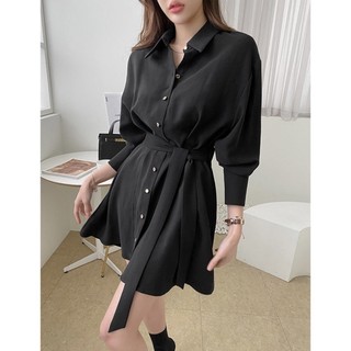 Đầm sơ mi thun eo 2 màu (kèm hình thật)