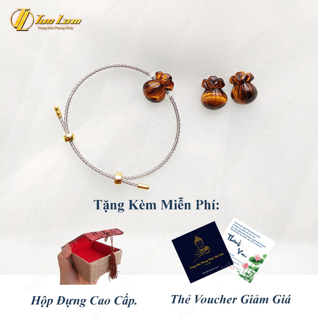 Vòng tay nữ charm túi tiền màu nâu vàng hợp mệnh kim thổ tài lộc may mắn - Tuệ Lâm