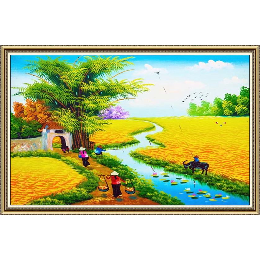 Tranh dán tường VTC Cảnh đẹp Làng quê Việt LunaCV-0471K kim sa nhiều mẫu và kích thước