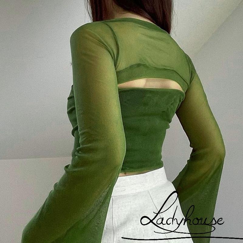 Ldd-áo Dài Tay Hai Mảnh Ôm Dáng Bandeau Thời Trang Cho Nữ