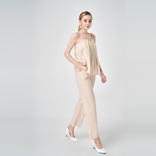 Sét bộ đũi nữ áo 2 dây quần suông lưng thun CHICOSTA màu Nude