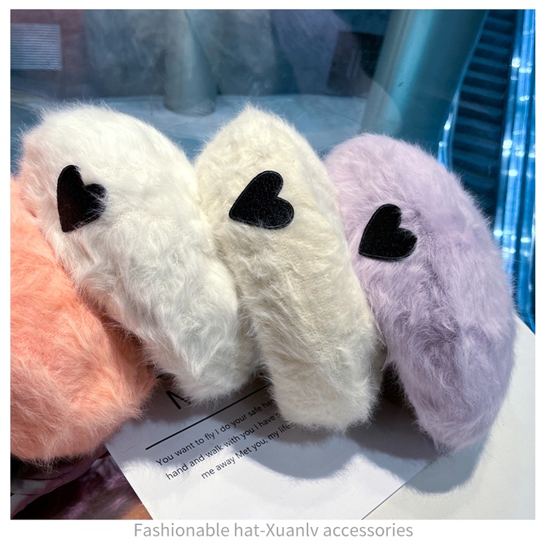 Nón Beret Vải Bông Họa Tiết Trái Tim Thời Trang Dành Cho Nữ