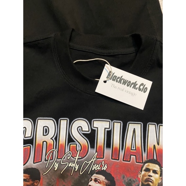 Áo Thun Vintage Ronaldo CR7 Tay Lỡ Unisex - Đen/Trắng Cổ Tròn | Blackwork