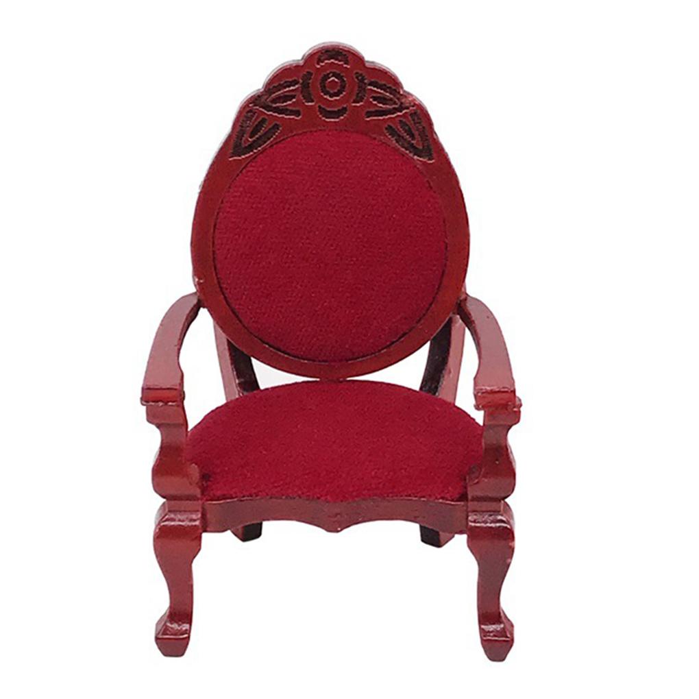 Mô Hình Ghế Gỗ Lưng Cao Màu Đỏ Kiểu Retro Tỉ Lệ 1: 12 Trang Trí Nhà Búp Bê