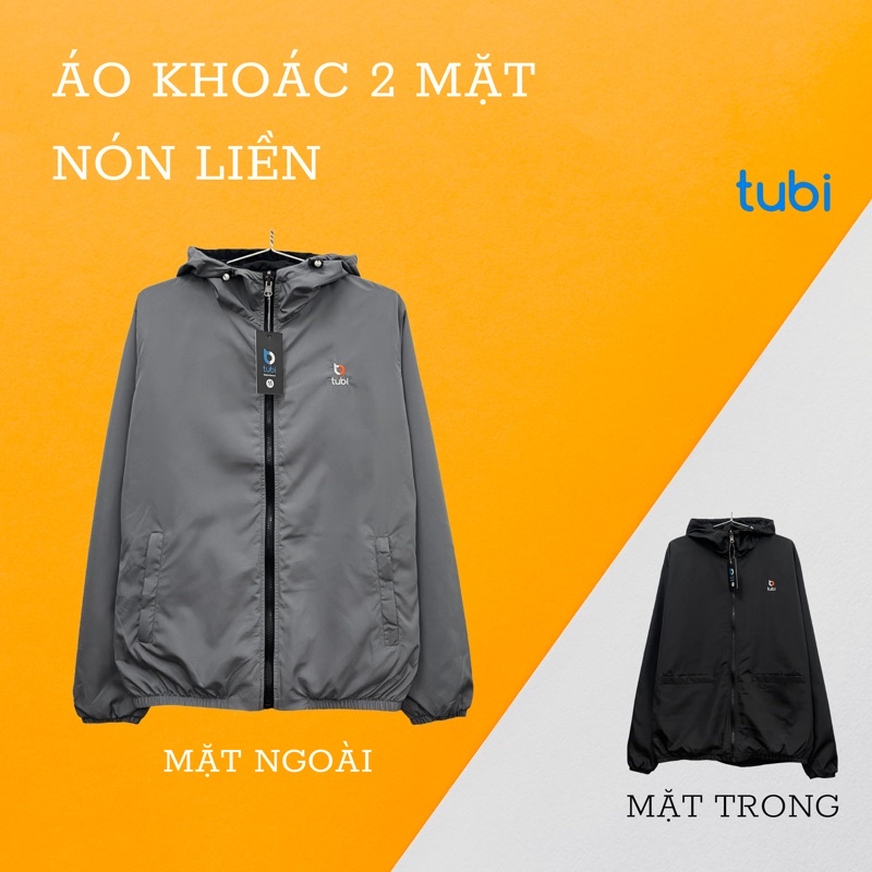 Áo khoác tubi 2 Mặt Nón Liền 4 túi Màu Xám Ghi