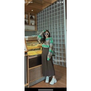 áo len kẻ xanh croptop hot hit (686#)