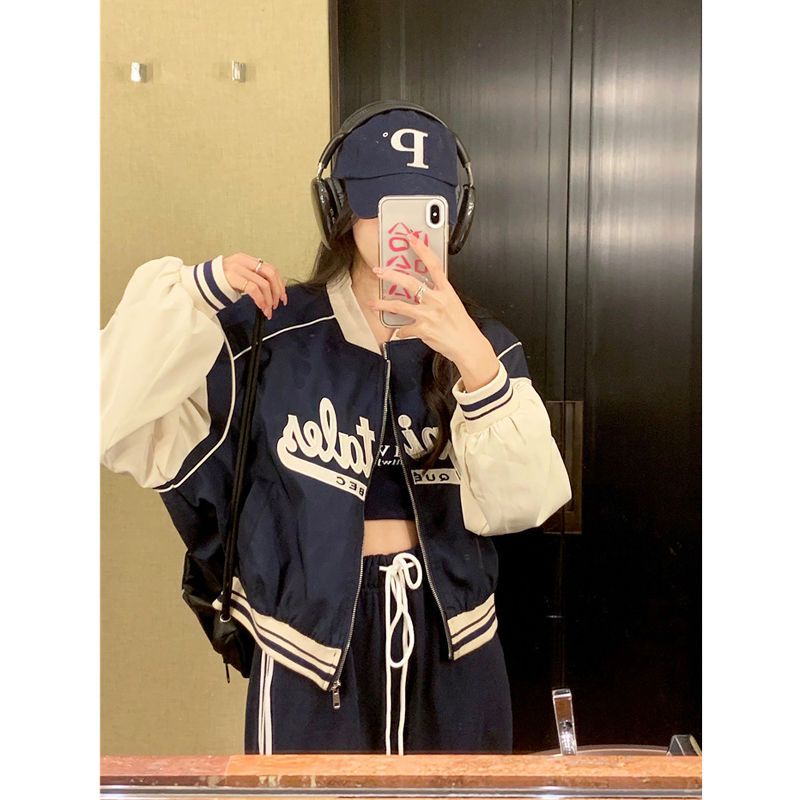 Áo Khoác Bóng Chày Tay Dài Dáng Rộng Có Khóa Kéo Màu Sắc Tương Phản Phong Cách Mỹ Thời Trang Mùa Thu 2022 Mới