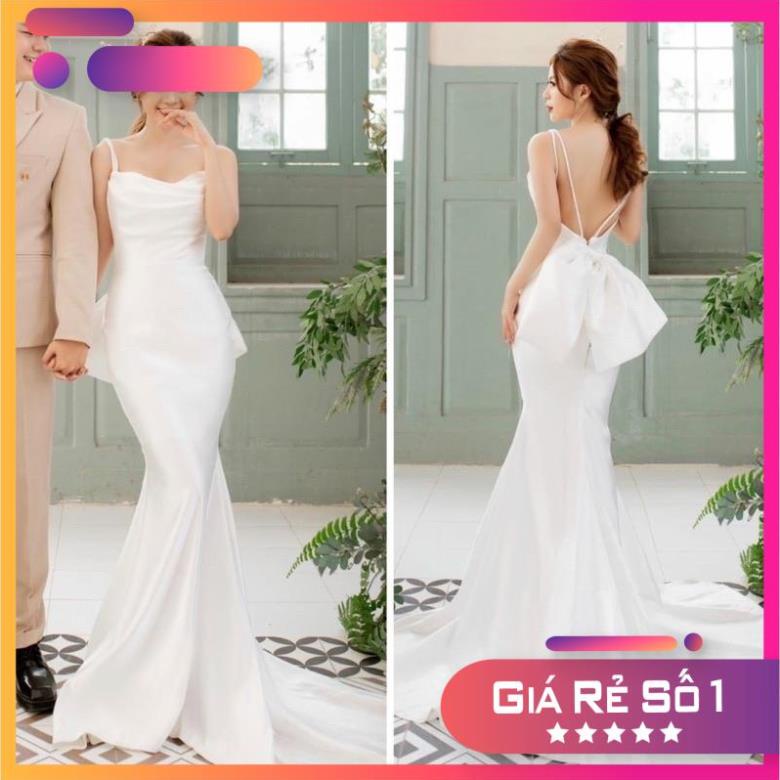 Đầm maxi body TRIPBLE T DRESS mặc cưới đi bàn đuôi cá hở nơ lưng - size S/M/L -MS238Y