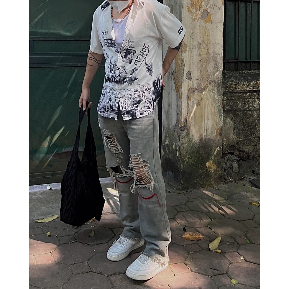 Quần jeans rách unisex nam nữ ống loe