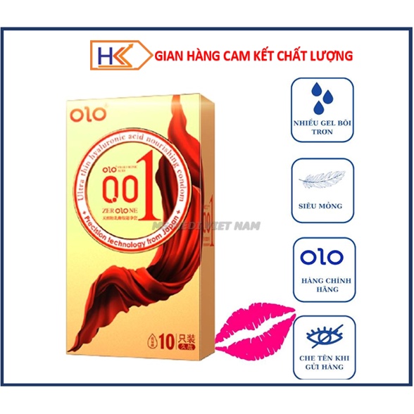 Bao cao su OLO Red Thin Square Vàng, gai gân, bó sát, gel Hyaluronic Acid, kéo dài thời gian