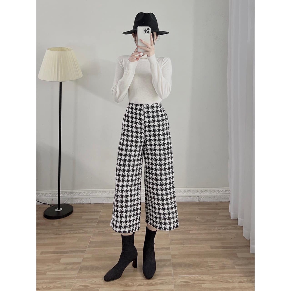 Quần dạ zara họa tiết caro