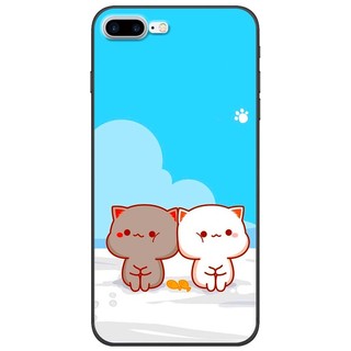 Ốp lưng IPhone 7 Plus, 8 Plus in hình Mèo mập nền xanh
