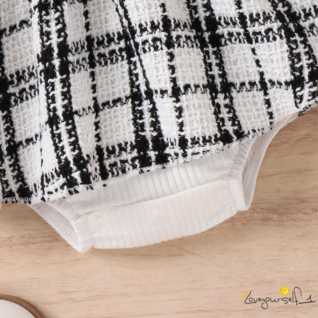 Bộ Đầm Liền Thân Tay Dài Nhún Bèo Họa Tiết Sọc Caro + Băng Đô Cài Tóc Xinh Xắn Cho Bé Gái B930G