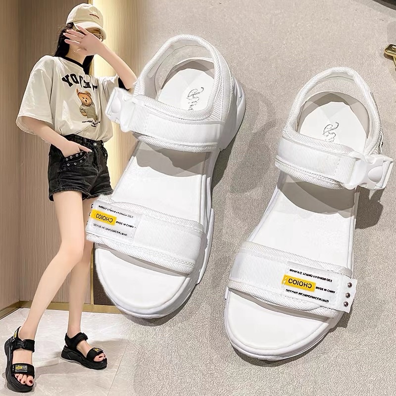 Giày sandal ulzzang trend 2022, đế cao 5 cm, quai vải dán tiện lợi