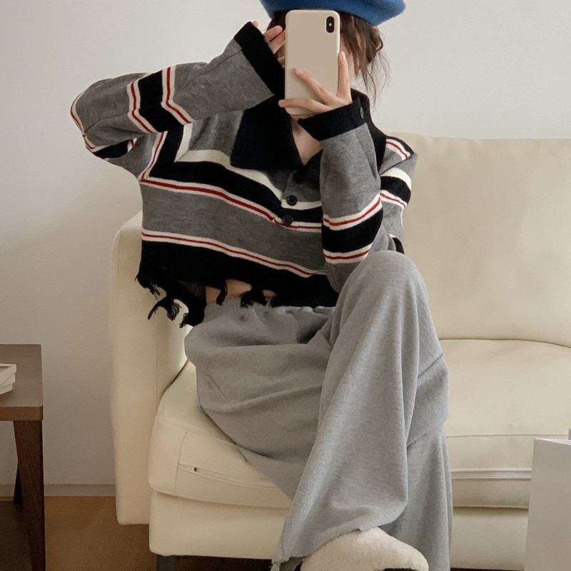 SUXI Áo Sweater Dệt Kim Tay Dài Hở Rốn Thời Trang Thu Đông Phong Cách Vintage