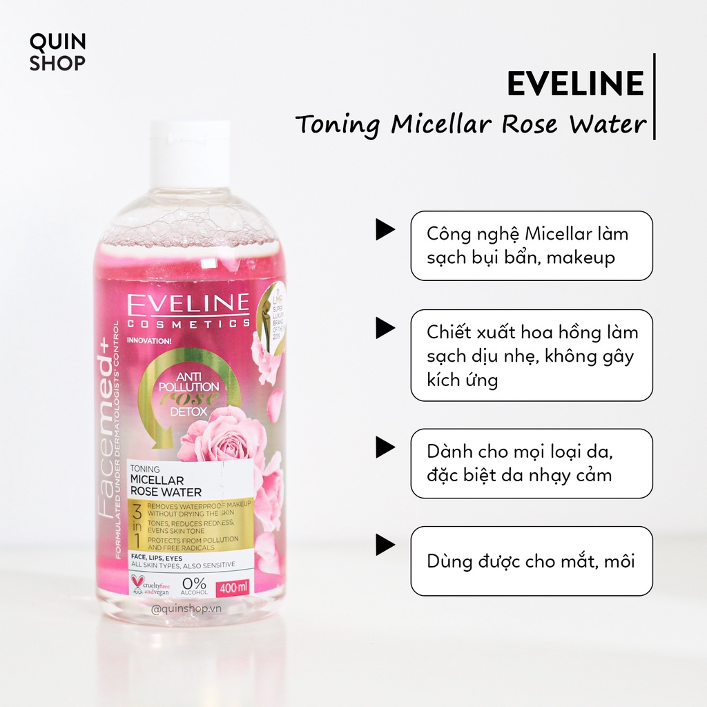 Nước Tẩy Trang Dịu Nhẹ Cho Da Mụn, Nhạy Cảm Eveline Facemed + Micellar 3 In 1