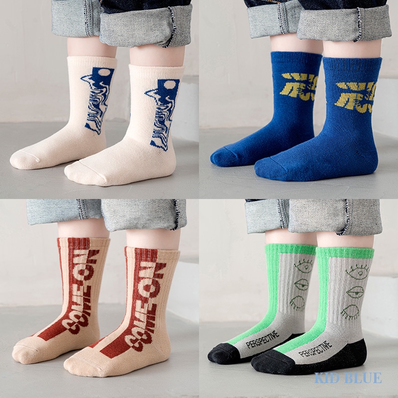 Set 4 Đôi Tất Cổ Cao In Chữ Hoạt Hình Dễ Thương Cho Bé