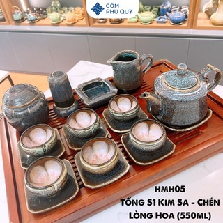 Bộ ấm trà - bộ ấm chén uống trà bát tràng cao cấp tống s1 kim sa - chén lòng hoa 450ml hmh01
