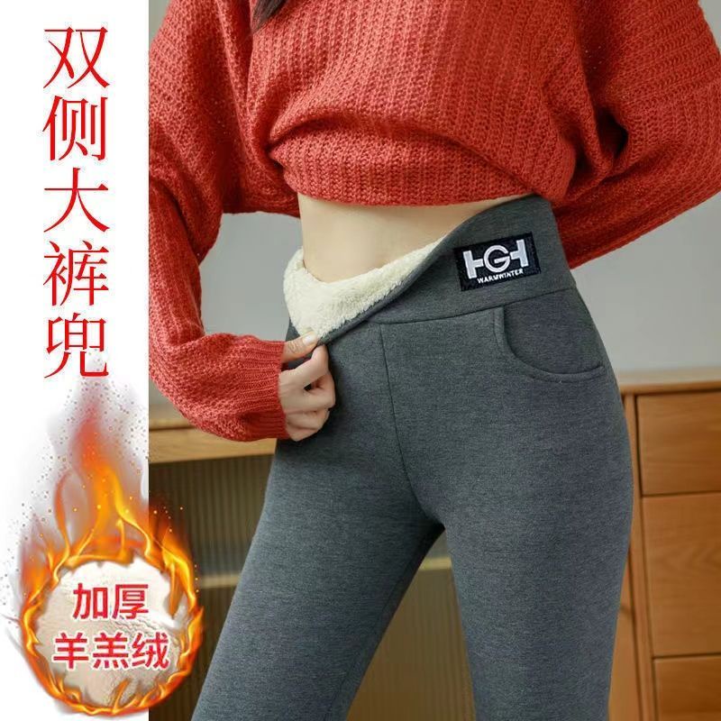 Quần Legging Cotton Lót Lông Cừu Dày Dặn Màu Đen / Xám Giữ Ấm Thời Trang Thu Đông Cho Nữ