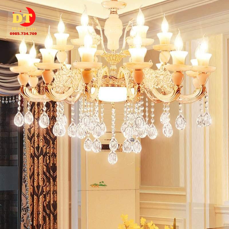 Đèn chùm nến phòng khách hiện đại cao cấp phong cách tân cổ điển DCN