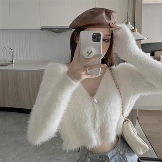 Áo khoác cardigan lông thỏ dáng lửng, áo len nữ croptop hàng quảng châu cdg3 rosie dream shop